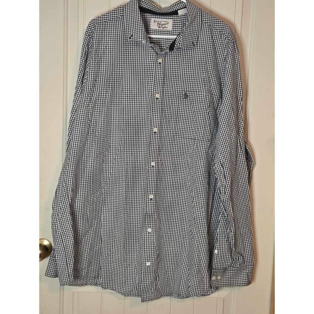 Original Penguin Men's 2XLT Shirt Long Sleeve Gingham Check Black White Tall